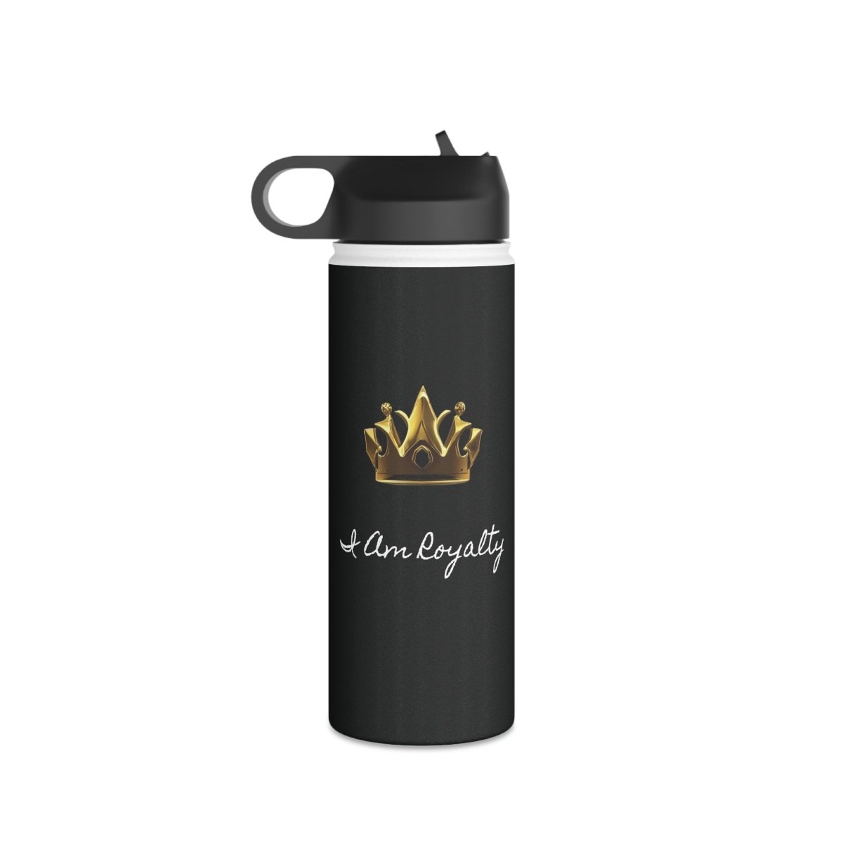 Royal Crown Stainless Steel Water Bottle - I Am Royalty (Standard Lid - Black) - DarzyStore